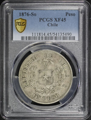 Obverse of this 1876-So Chile Peso PCGS XF-45