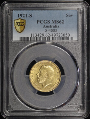 Obverse of this 1921-S Australia Gold Sovereign S-4003 PCGS MS-62