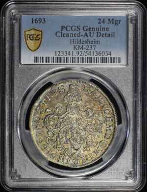 Obverse of this 1693 German States Hildesheim Silver 24 Mariengroschen KM-237 PCGS AU Details Cleaned