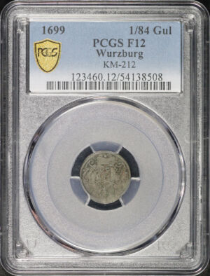 Obverse of this 1699 German States Würzburg Silver 1/84 Gulden KM-212 PCGS F-12