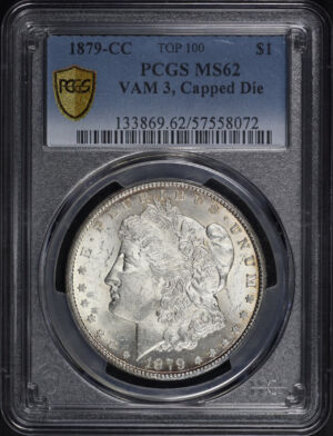 Obverse of this 1879-CC Top 100 Morgan Dollar VAM-3 Capped Die PCGS MS-62 