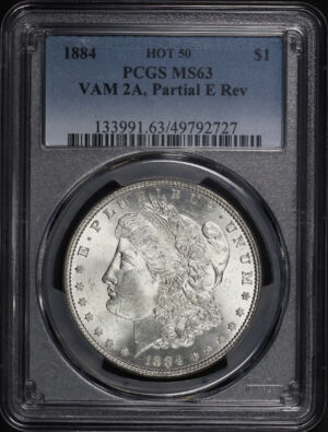 Obverse of this 1884 Hot 50 VAM-2A Partial E Reverse Morgan Dollar PCGS MS-63