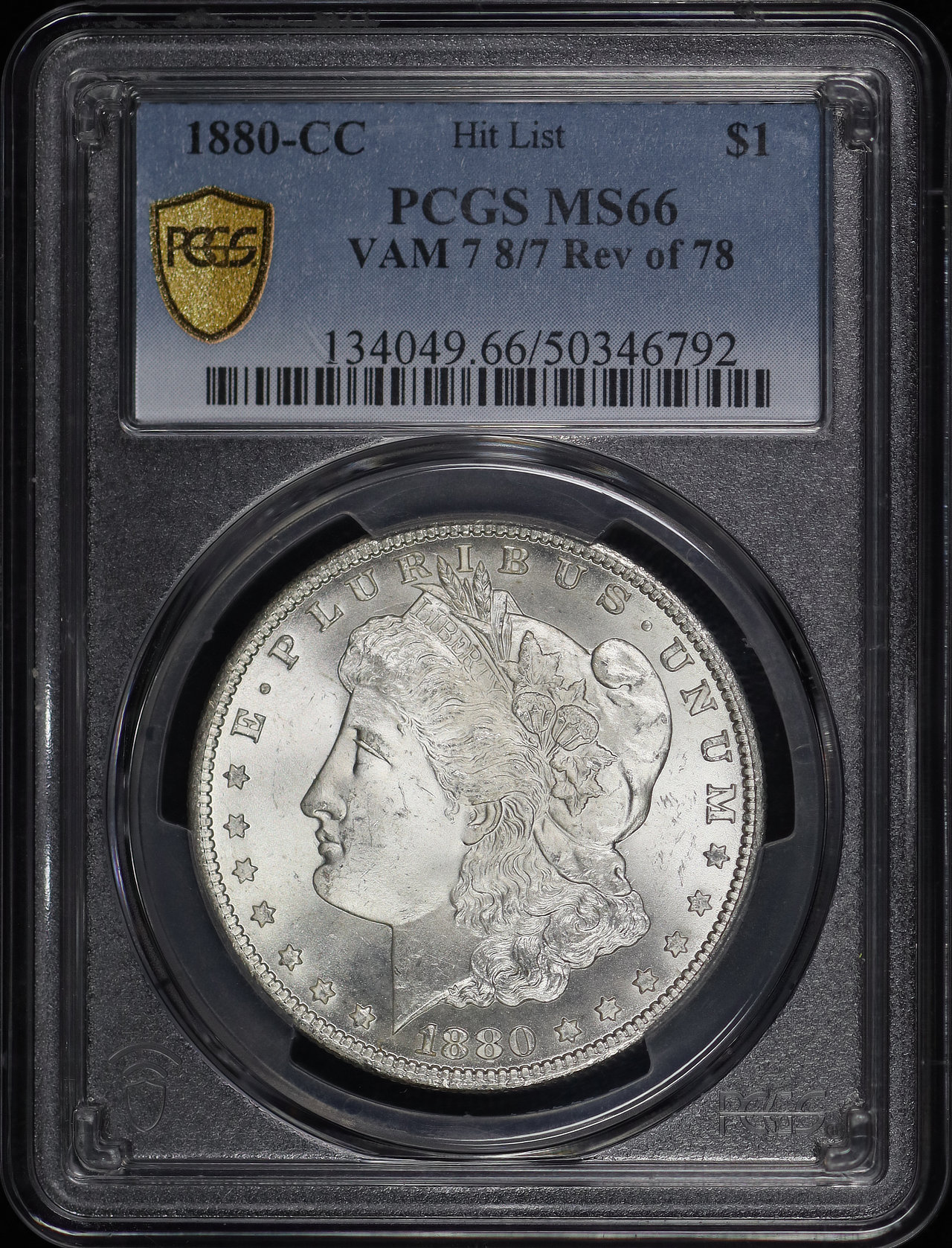 Obverse of this 1880-CC Hit List Morgan Dollar 8/7 VAM-7 Reverse of 1878 PCGS MS-66