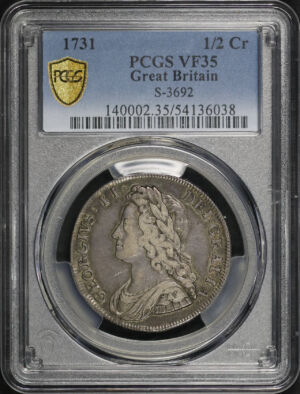 Obverse of this 1731 Great Britain 1/2 Crown S-3692 PCGS VF-35