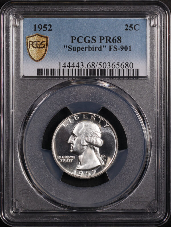 Obverse of this 1952 Washington Quarter PCGS PR-68 FS-901 “Superbird”