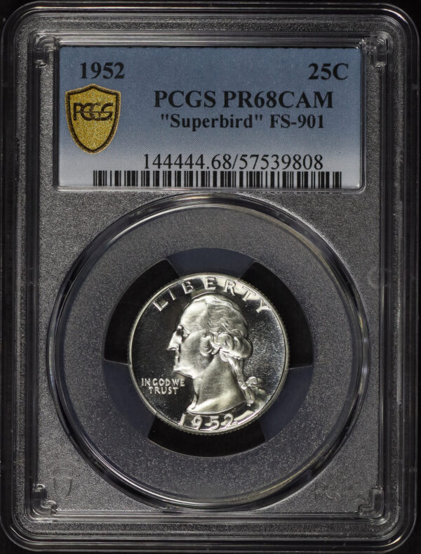Obverse of this 1952 Washington Quarter PCGS PR-68 CAM FS-901 “Superbird”