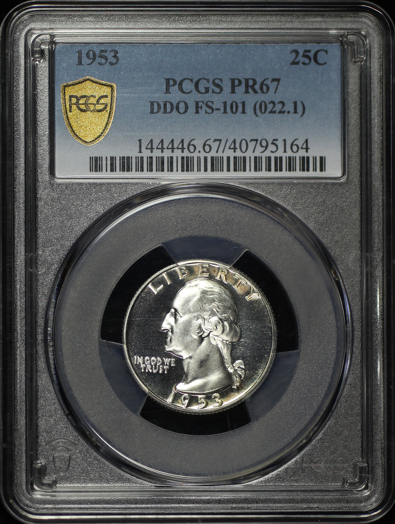 Obverse of this 1953 Washington Quarter Doubled Die Obverse FS-101 PCGS PR-67