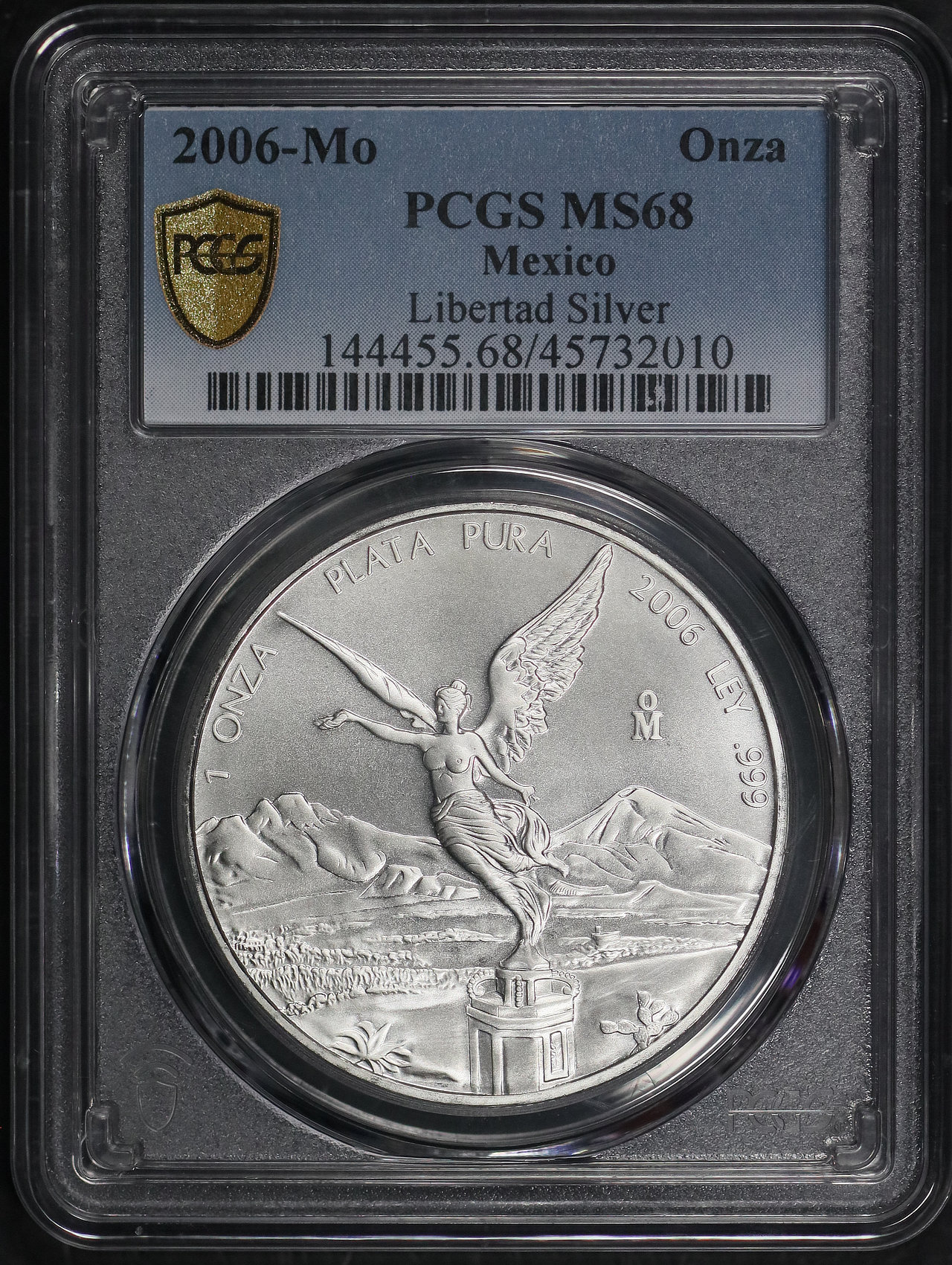 Obverse of this 2006-Mo Mexico Silver Libertad Onza PCGS MS-68