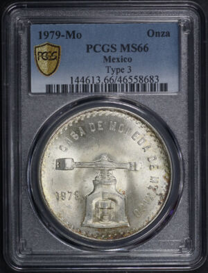 Obverse of this 1979-Mo Mexico Silver Libertad Onza Type 3 PCGS MS-66