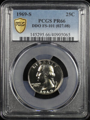 Obverse of this 1969-S Washington Quarter Doubled Die Obverse FS-101 PCGS PR-66
