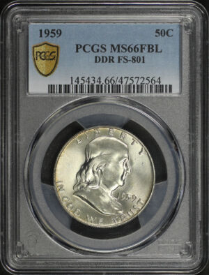 Obverse of this 1959 Franklin Half Dollar Double Die Reverse FS-801 PCGS MS-66 FBL