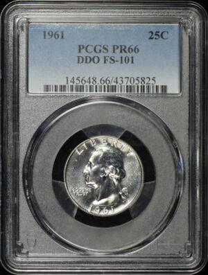 Obverse of this 1961 Washington Quarter Doubled Die Obverse FS-101 PCGS PR-66