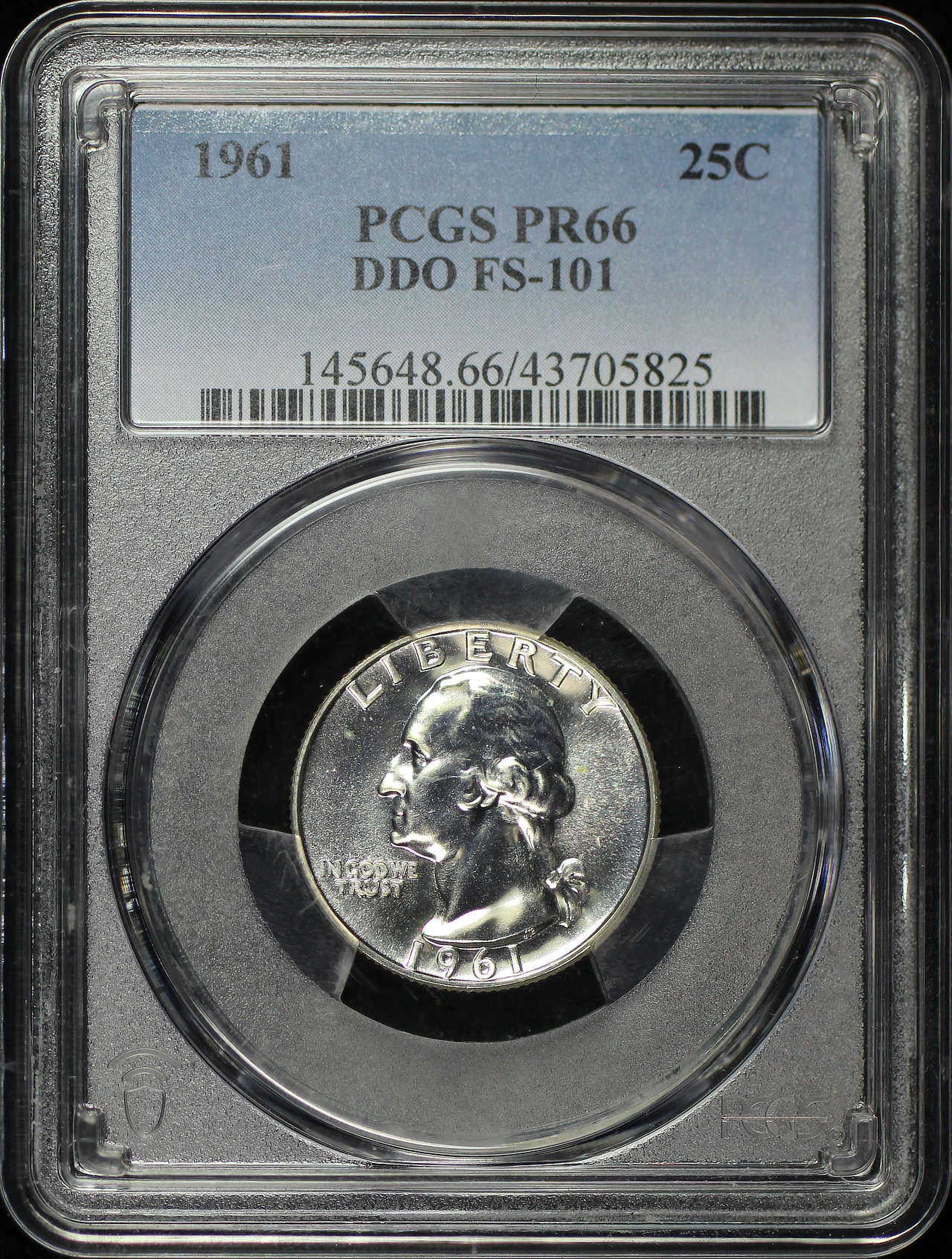 Obverse of this 1961 Washington Quarter Doubled Die Obverse FS-101 PCGS PR-66