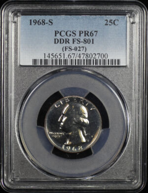 Obverse of this 1968-S Washington Quarter Doubled Die Reverse FS-801 PCGS PR-67