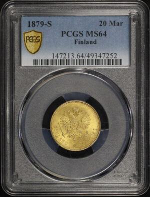 Obverse of this 1879-S Finland Gold 20 Markkaa KM #9.2 PCGS MS-64