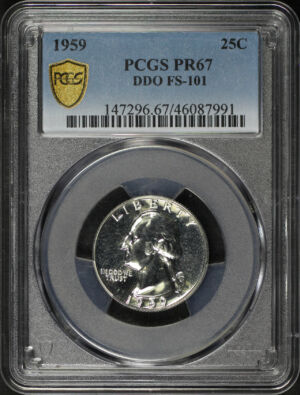 Obverse of this 1959 Washington Quarter Doubled Die Obverse FS-101 PCGS PR-67