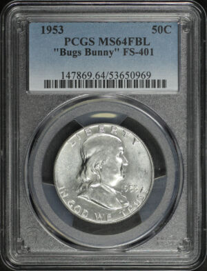 Obverse of this 1953 Franklin Half Dollar “Bugs Bunny” FS-401 PCGS MS-64