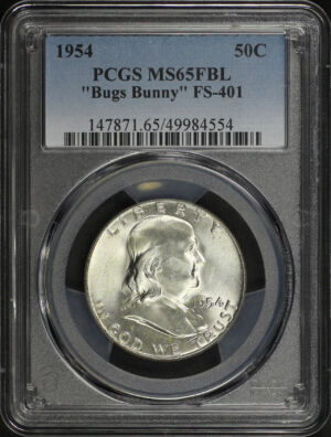 Obverse of this 1954 Franklin Half Dollar “Bugs Bunny” FS-401 PCGS MS-65