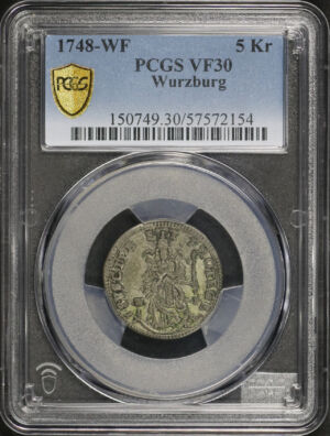 Obverse of this 1748-WF German States Wurzburg Silver 5 Kreuzer KM# 322 PCGS VF-30