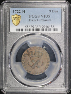 Obverse of this 1722-H French Colonies 9 Deniers PCGS VF-35