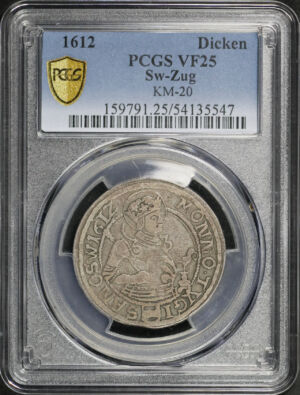 Obverse of this 1612 Zug, Switzerland KM-20 Dicken PCGS VF-25