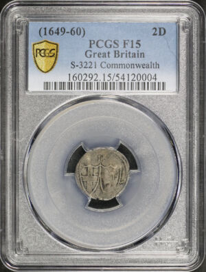 Obverse of this (1649-60) Great Britain S-3221 Commonwealth 2D PCGS F-15