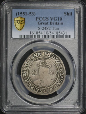 Obverse of this (1551-53) Great Britain Shilling S-2482 Tun PCGS VG-10