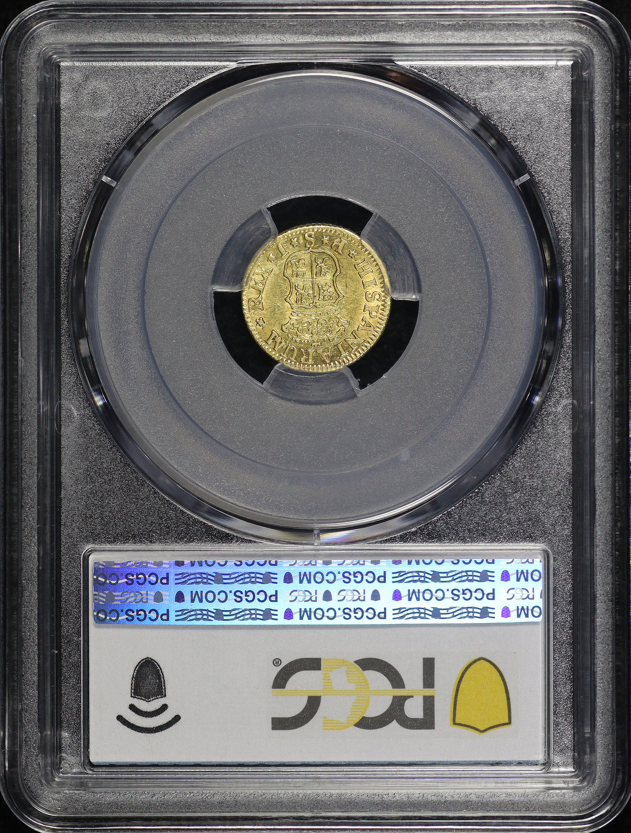 Reverse of this 1753-S PJ Spain Gold 1/2 Escudo Calico-576 KM#374 PCGS AU-58