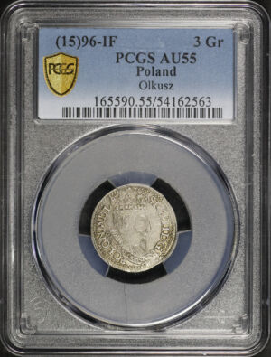 Obverse of this (15)96-IF Poland Olkusz 3 Gr PCGS AU-55