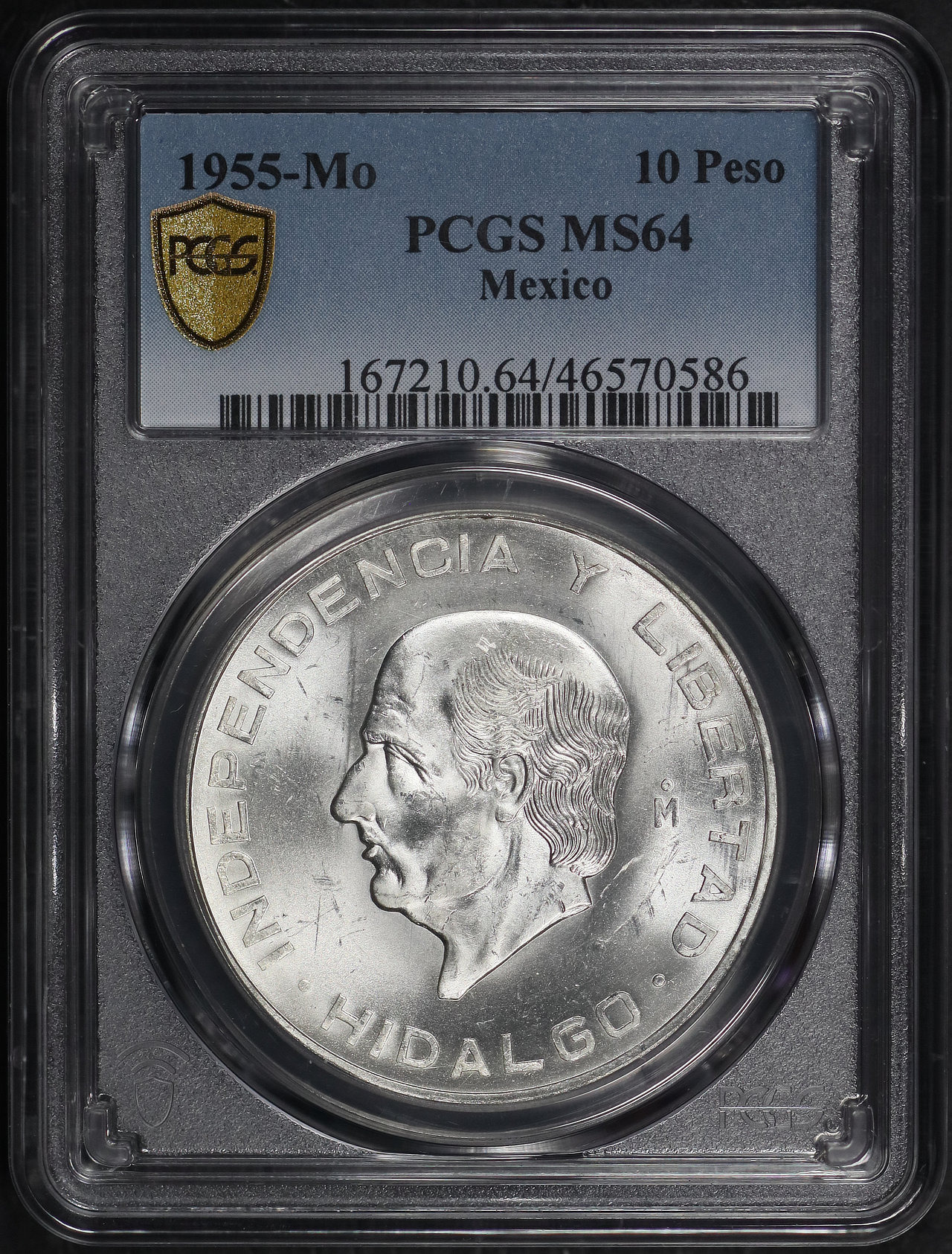 Obverse of this 1955-Mo Mexico Silver 10 Peso PCGS MS-64