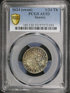 Obverse of this 1624 (Sawn) Saxony 1/24Th PCGS AU-53