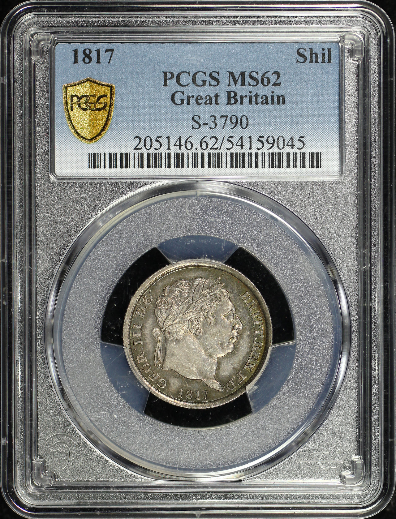 Obverse of this 1817 Great Britain Silver 1 Shilling KM-666 S-3790 PCGS MS-62