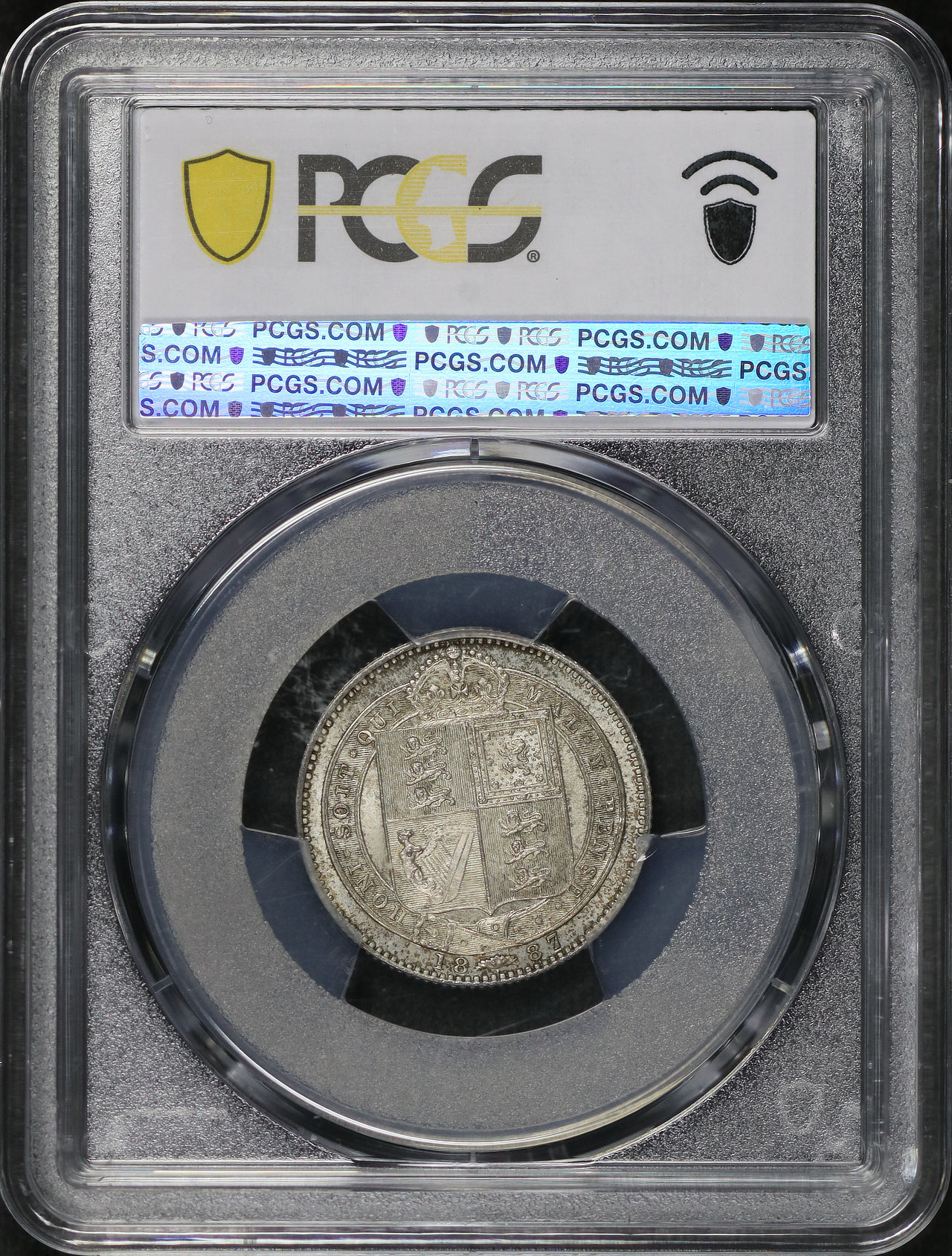 Reverse of this 1887 Great Britain S-3926 Jubilee Head Shilling PCGS MS-63