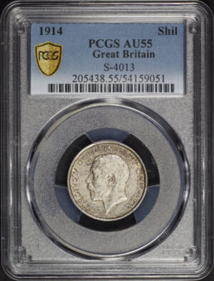 Obverse of this 1914 Great Britain S-4013 Shilling PCGS AU-55