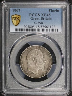 Obverse of this 1907 Great Britain Florin S-3981 PCGS XF-45