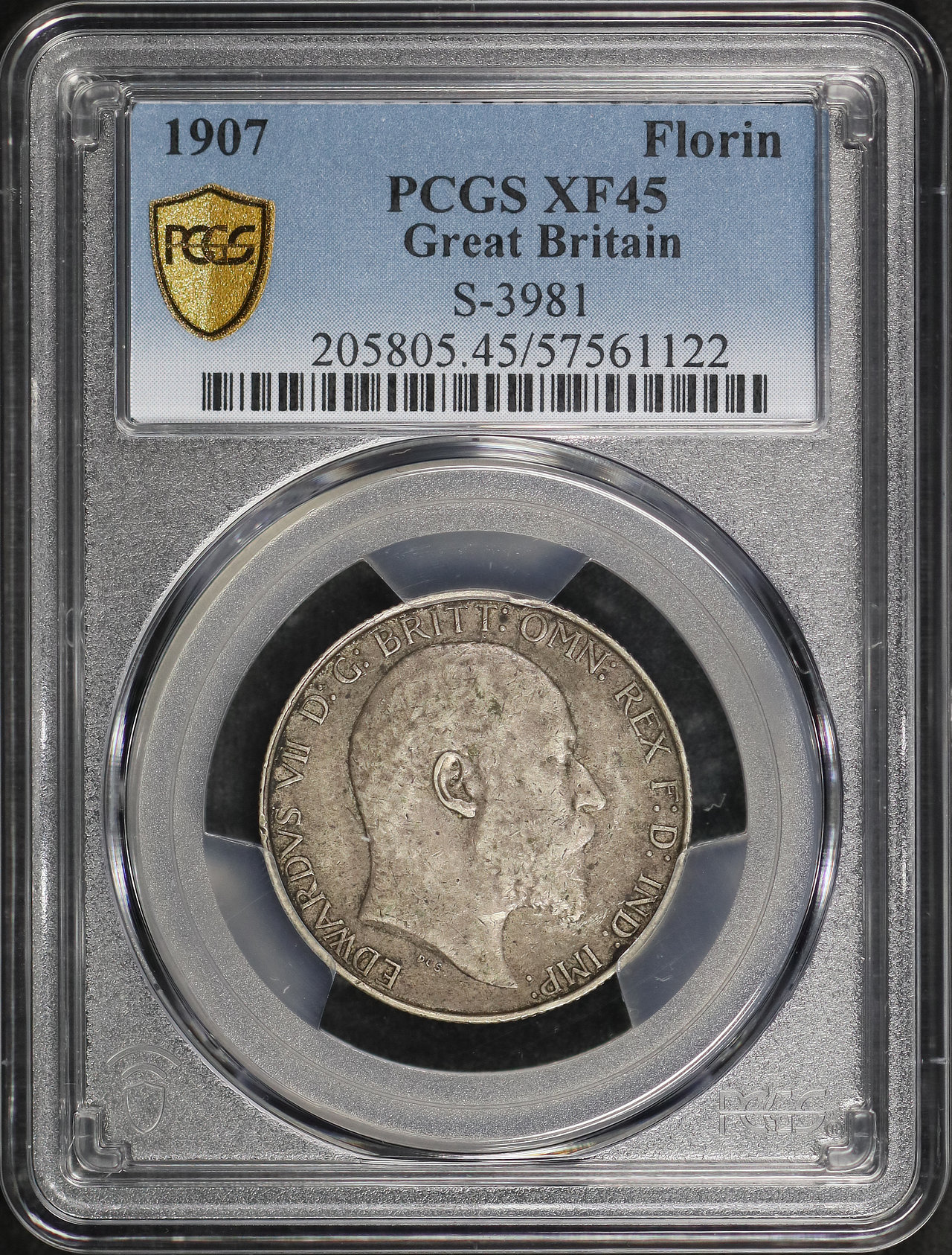 Obverse of this 1907 Great Britain Florin S-3981 PCGS XF-45