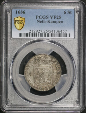 Obverse of this 1686 Kampen, Netherlands 6St PCGS VF-25