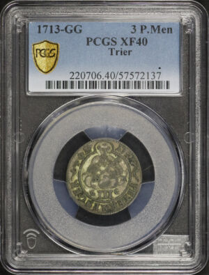 Obverse of this 1713-GG Trier 3 Petermenger PCGS XF-40