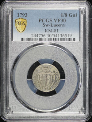 Obverse of this 1793 Lucerne, Switzerland 1/8 Gulden KM-81 PCGS VF-30