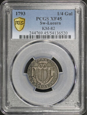 Obverse of this 1793 Lucern, Switzerland KM-82 1/4 Gul  PCGS XF-45