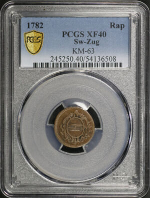 Obverse of this 1782 Zug, Switzerland KM-63 Rap PCGS XF-40 BN