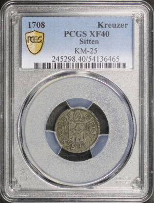 Obverse of this 1708 Sitten KM-25 Kreuzer PCGS XF-40