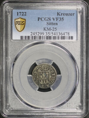 Obverse of this 1722 Sitten KM-25 Kreuzer PCGS VF-35