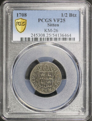 Obverse of this 1708 Sitten KM-26 1/2Btz PCGS VF-25