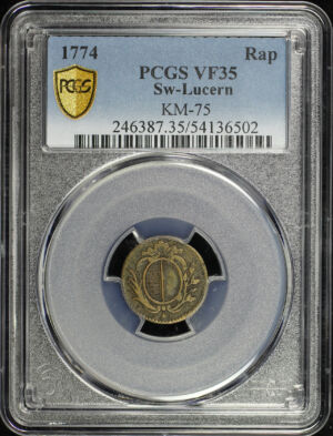Obverse of this 1774 Switzerland City of Lucerne Copper Rappen KM-75 PCGS VF-35