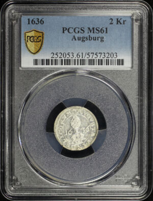 Obverse of this 1636 German States Augsburg Silver 2 Kreuzer KM-A16 PCGS MS-61