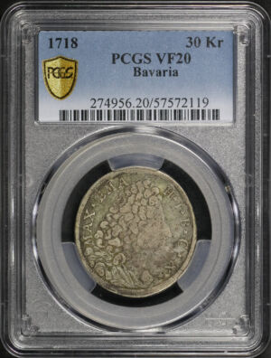 Obverse of this 1718 Bavaria KM-151 30Kr PCGS VF-20