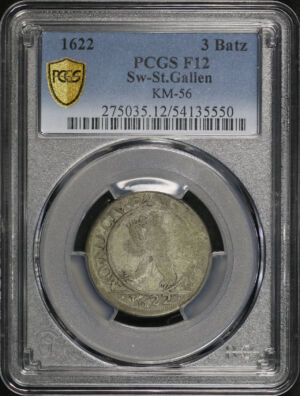 Obverse of this 1622 City of Bern 3 Batzen Sw-St. Gallen KM-56 PCGS F-12