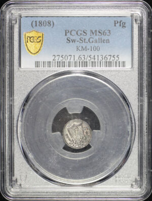 Obverse of this (1808) Switzerland St. Gallen Billon 1 Pfennig KM-100 PCGS MS-63