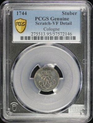 Obverse of this 1744 German States Cologne Billon 1 Stüber KM-138 PCGS VF Details Scratched